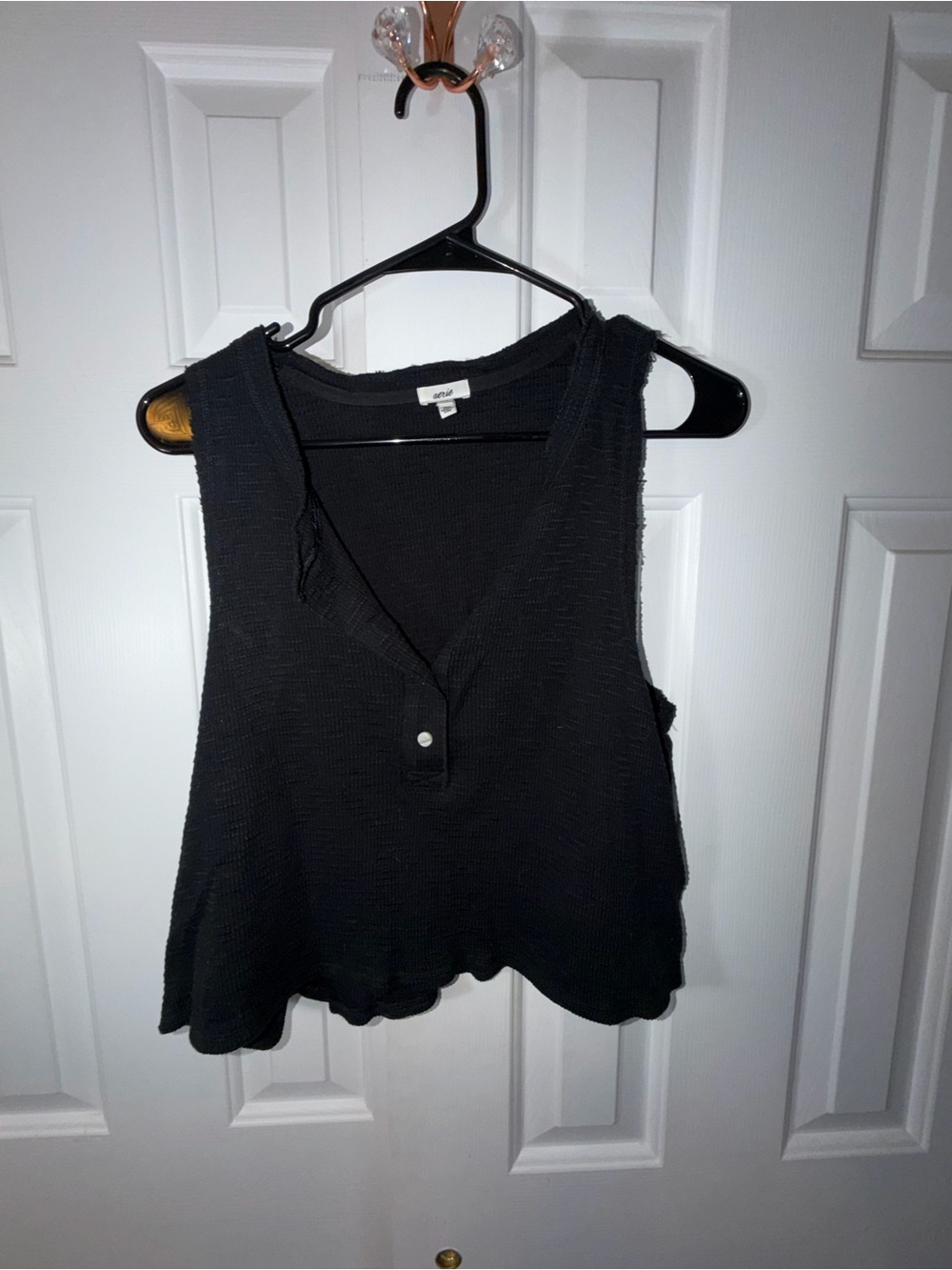Aerie Sleeveless Black Tank Top with Henley Button Detail